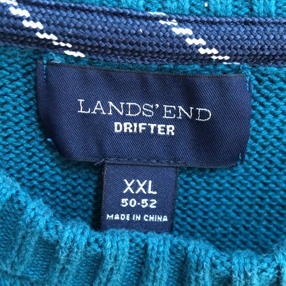 Mens Lands End XXL Drifter Sweater Crewneck Cotton Teal Blue - Picture 5 of 5